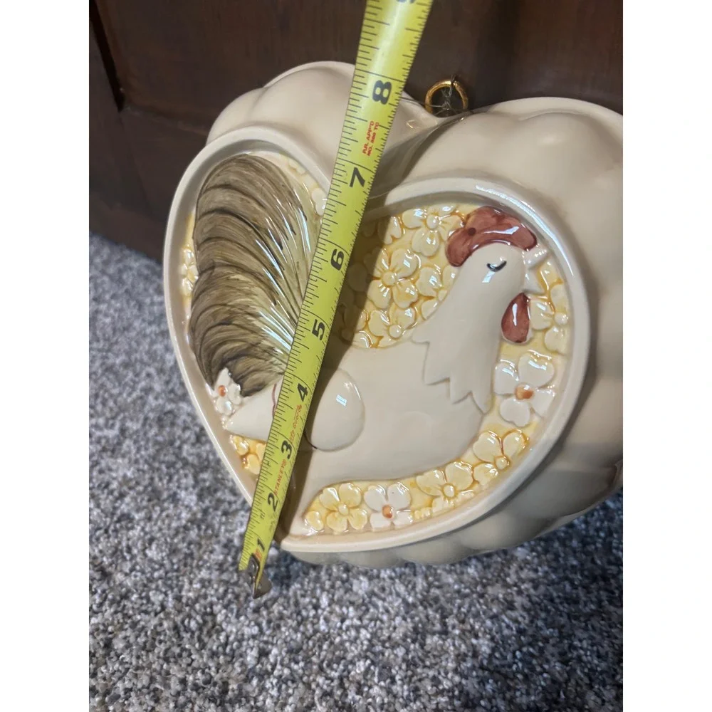 Vintage Heart Shaped Ceramic Rooster Jello Mold Wall Hanging Farmhouse Decor